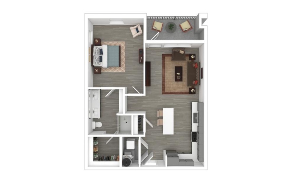 The Charleston II - 1 bedroom floorplan layout with 1 bathroom and 658 square feet