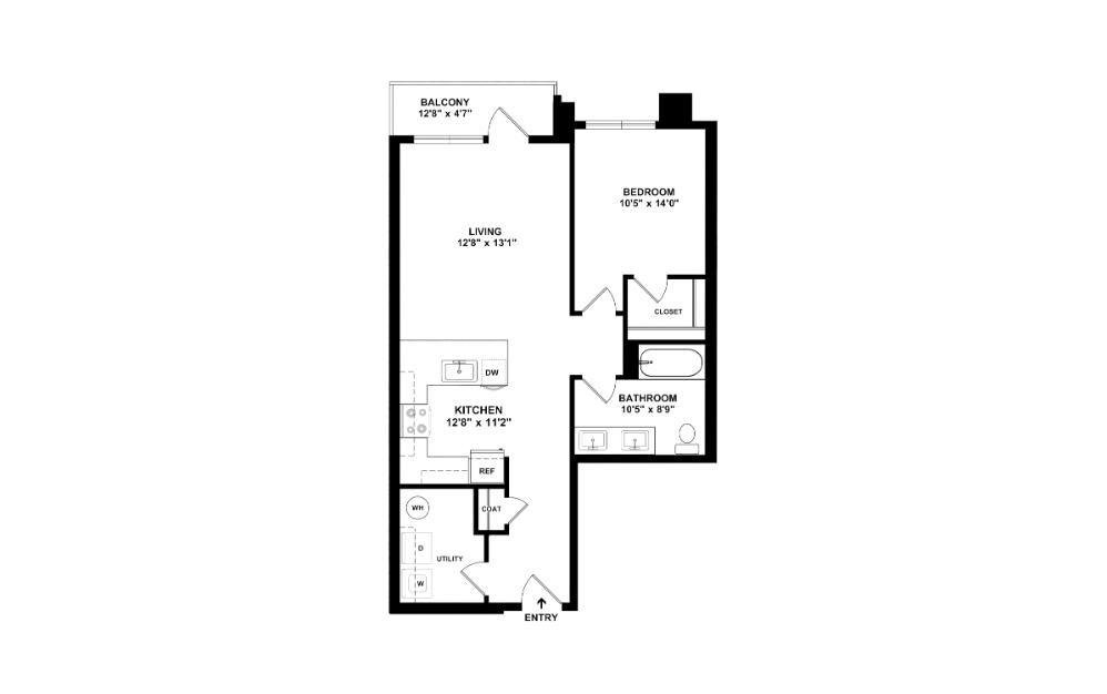 The Chic - 1 bedroom floorplan layout with 1 bathroom and 747 square feet (2D)