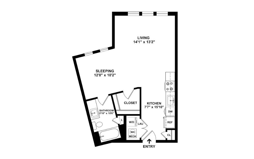 The Chignon - Studio floorplan layout with 1 bathroom and 620 square feet (2D)