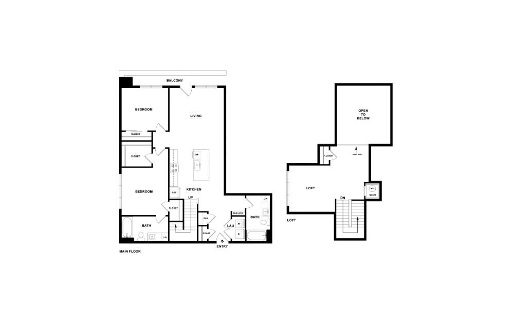 The Diamond - 2 bedroom floorplan layout with 2 bathrooms and 1317 square feet (2D)