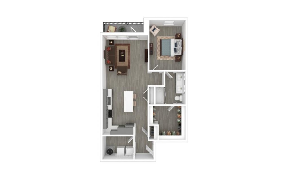 The Harlem - 1 bedroom floorplan layout with 1 bathroom and 685 square feet (3D)