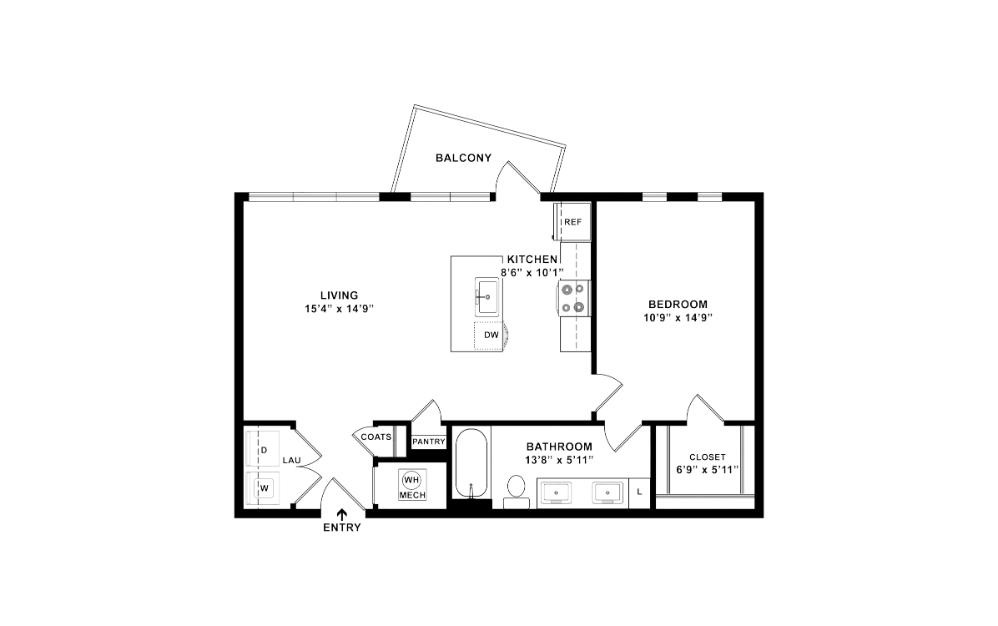 The Harrison - 1 bedroom floorplan layout with 1 bathroom and 769 square feet (2D)