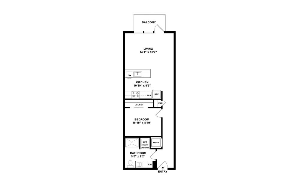 The Jazz - Studio floorplan layout with 1 bathroom and 602 square feet (2D)