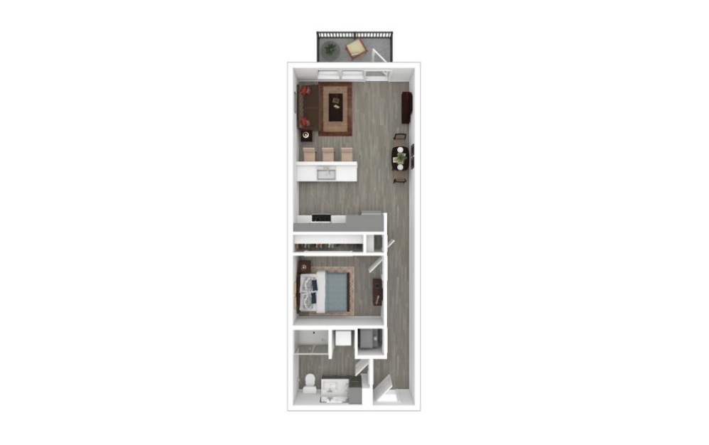 The Jazz II - Studio floorplan layout with 1 bathroom and 602 square feet (3D)