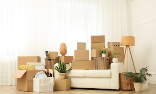 Luxury apartments in Herron Morton A bunch of moving boxes around sofa