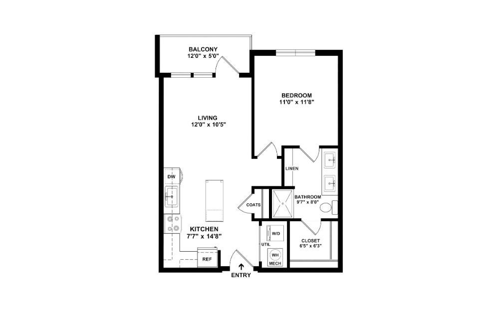 The Parlour - 1 bedroom floorplan layout with 1 bathroom and 649 square feet (2D)