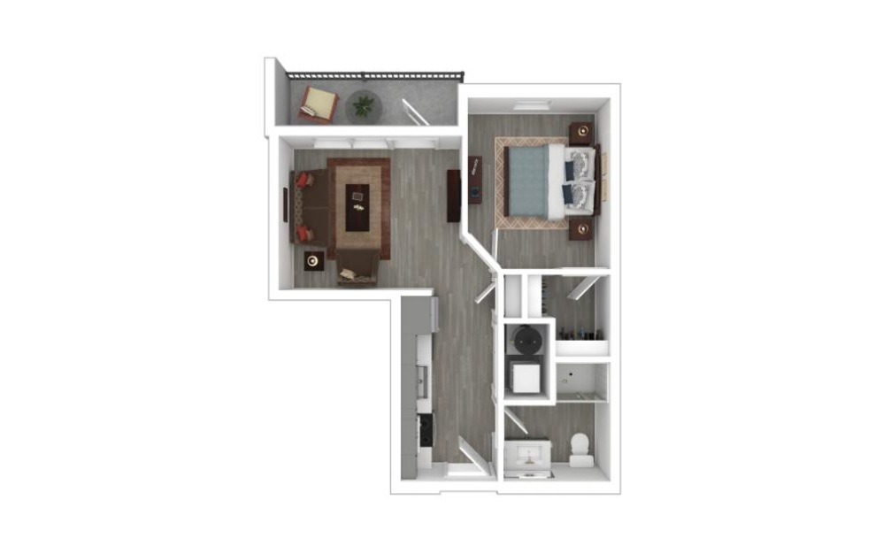 The Taffeta II - 1 bedroom floorplan layout with 1 bathroom and 566 square feet