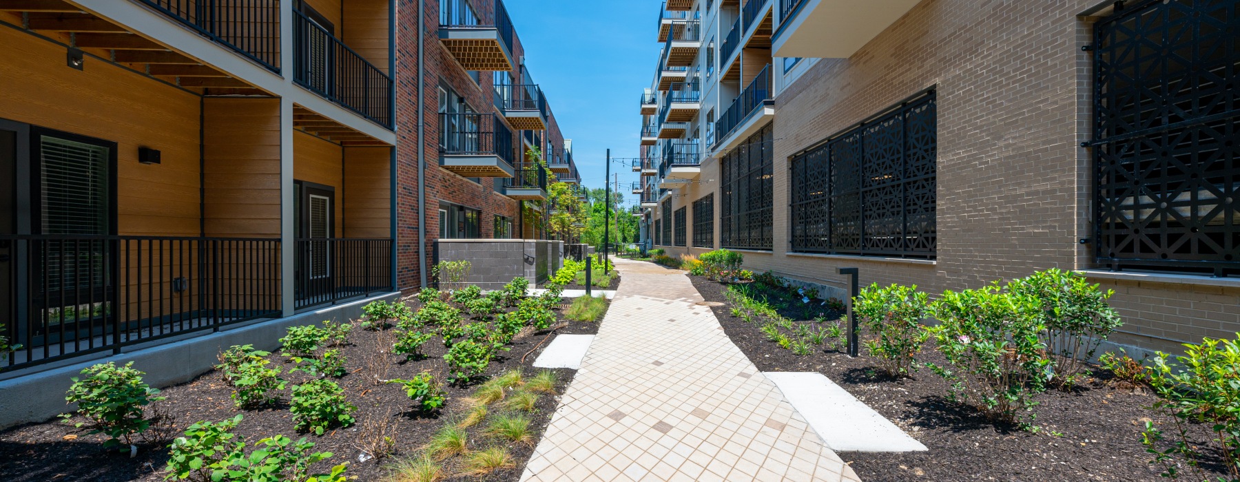 Photo of apartment building outside in the courtyard