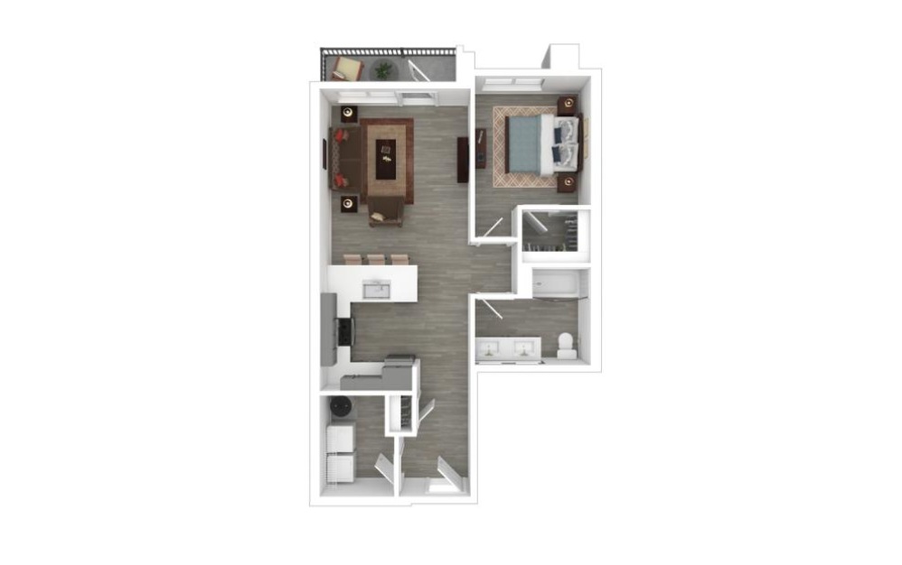 The Chic - 1 bedroom floorplan layout with 1 bathroom and 747 square feet (3D)