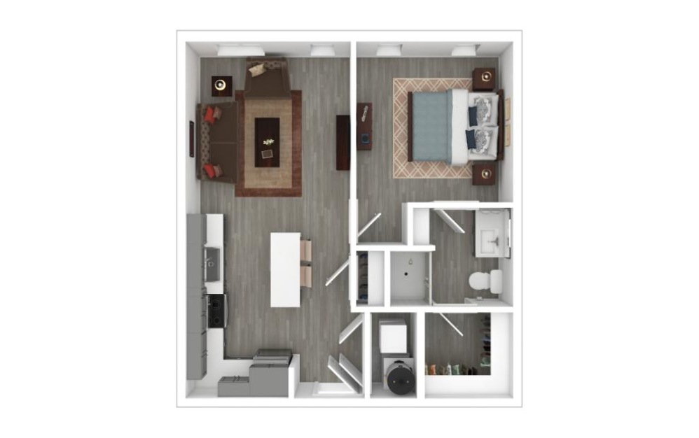 The Bustle - 1 bedroom floorplan layout with 1 bathroom and 623 square feet