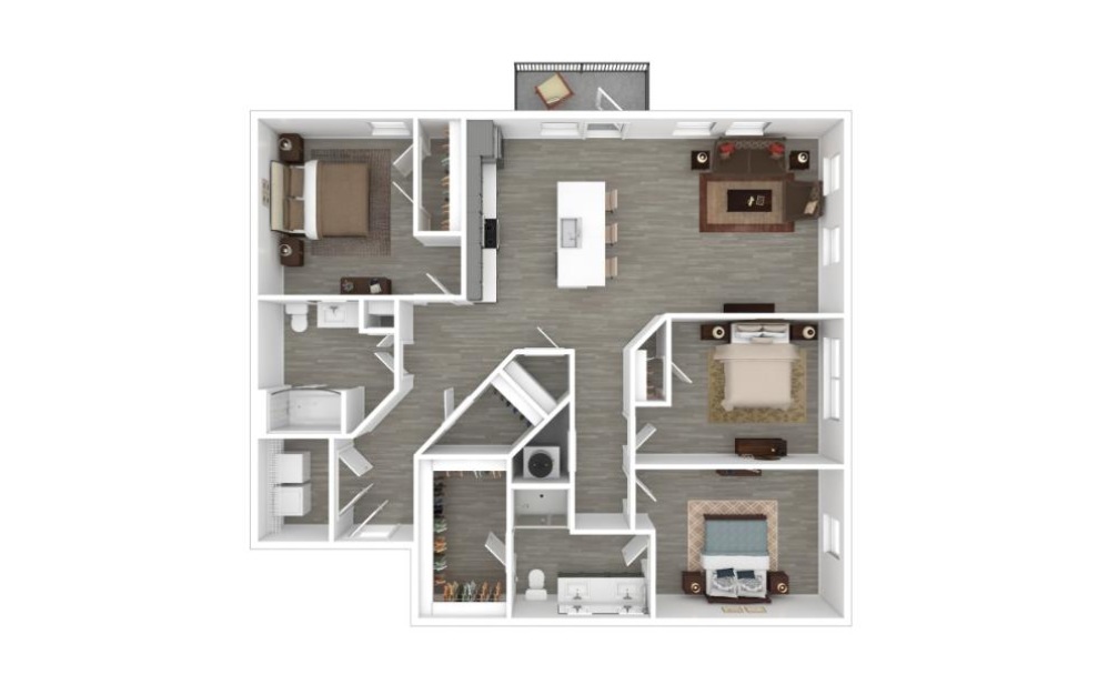 The Candelabra - 3 bedroom floorplan layout with 2 bathrooms and 1347 square feet (3D)